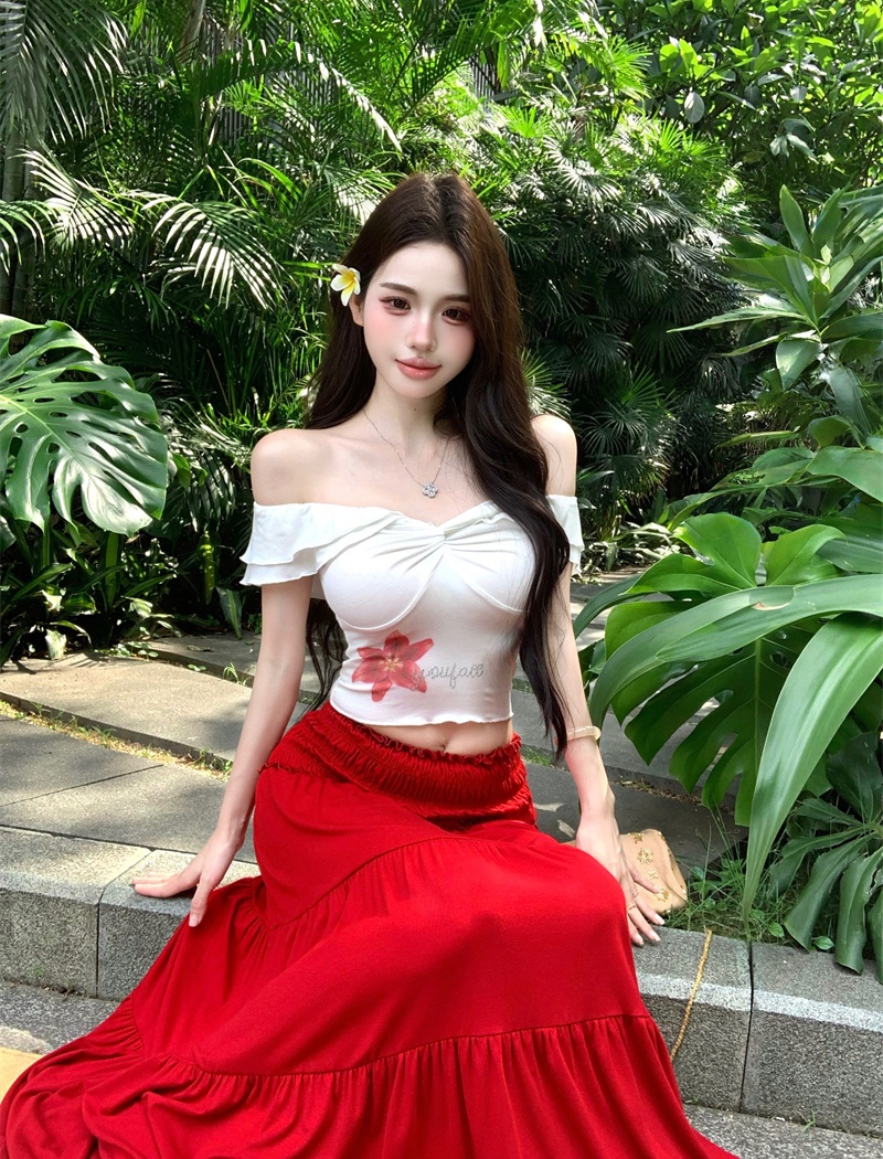 Short sleeve skirt wood ear T-shirt a set for women