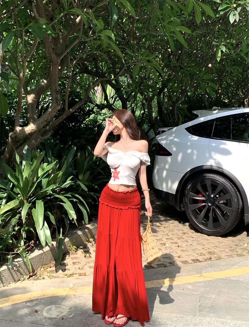Short sleeve skirt wood ear T-shirt a set for women
