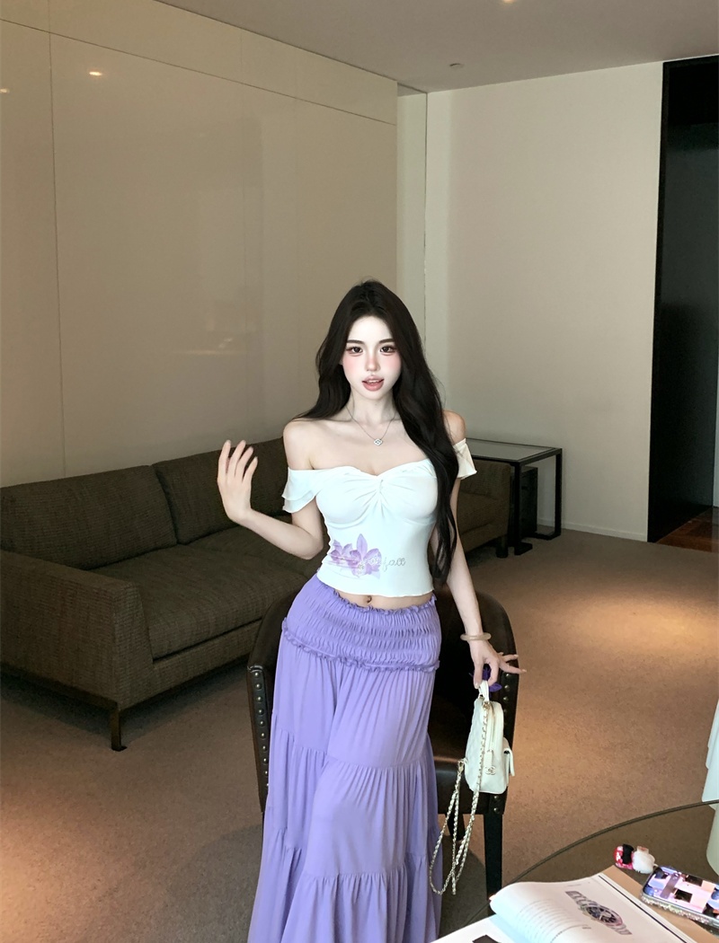Short sleeve skirt wood ear T-shirt a set for women