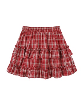 Elastic waist cake plaid short skirt sweet maiden skirt