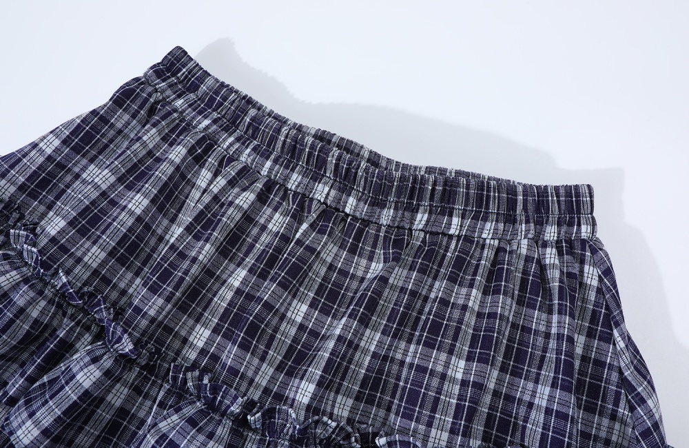 Elastic waist cake plaid short skirt sweet maiden skirt