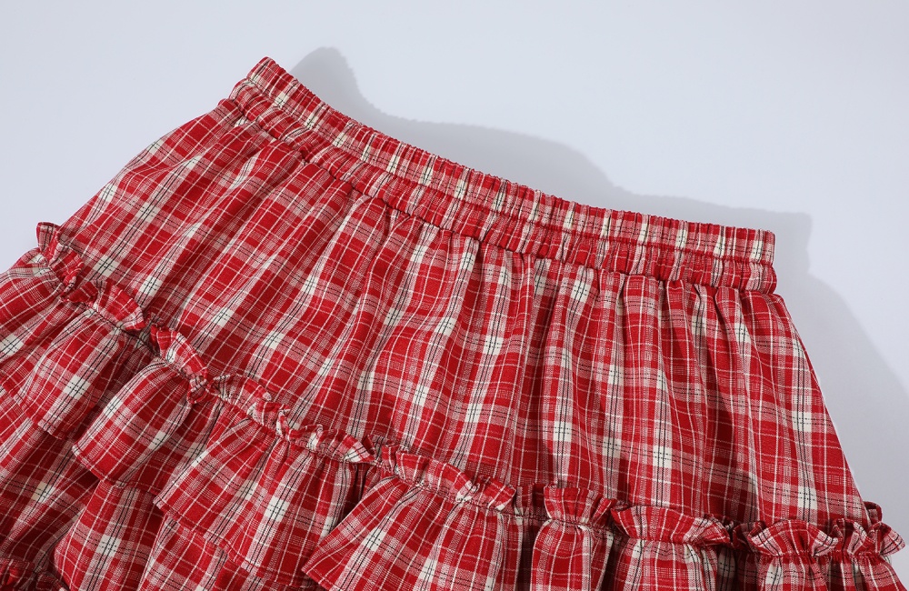 Elastic waist cake plaid short skirt sweet maiden skirt