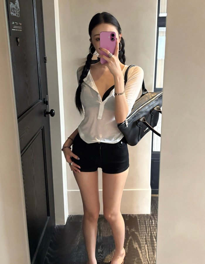 Summer slim unique tops temperament short sleeve T-shirt