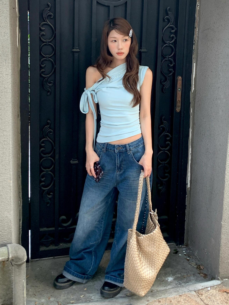 Green spicegirl Korean style T-shirt short bow summer tops