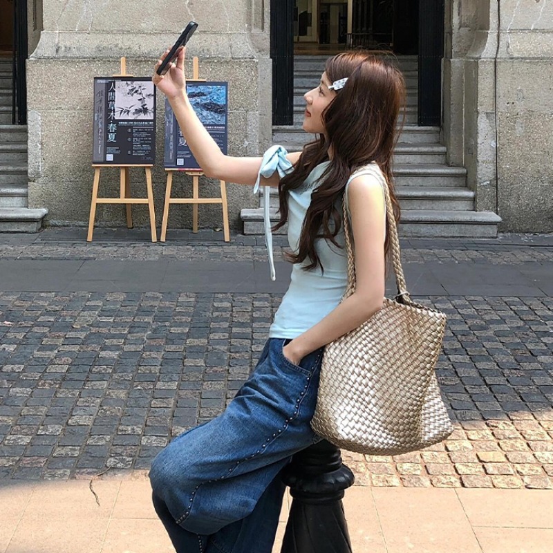 Green spicegirl Korean style T-shirt short bow summer tops
