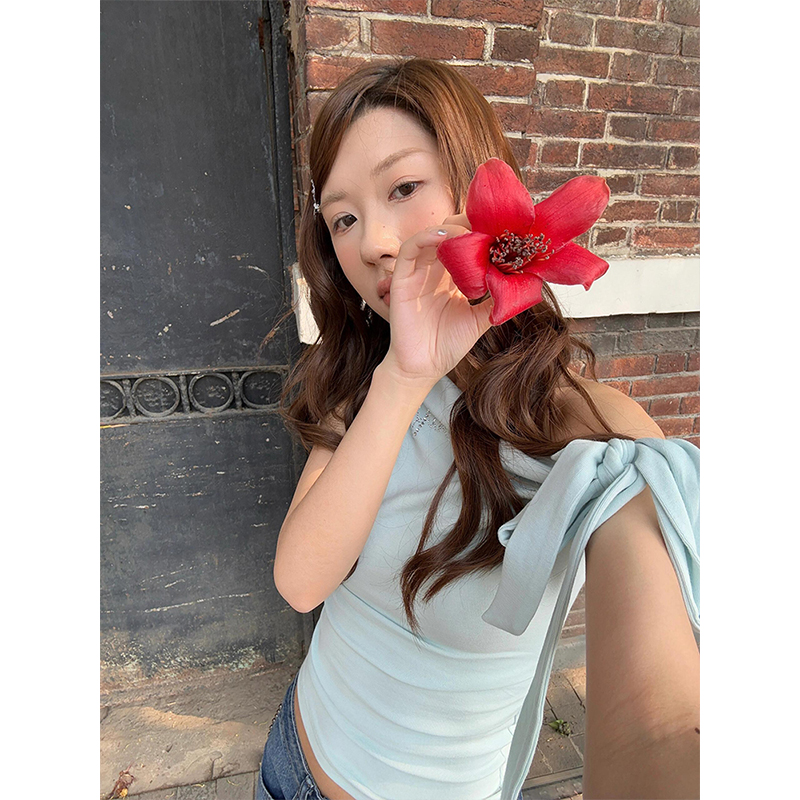 Green spicegirl Korean style T-shirt short bow summer tops