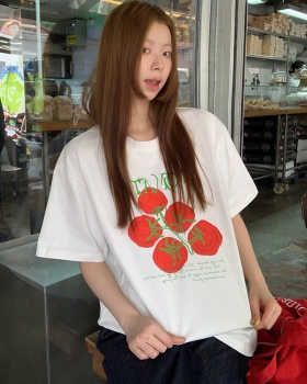 Casual white short sleeve T-shirt loose pure cotton tops