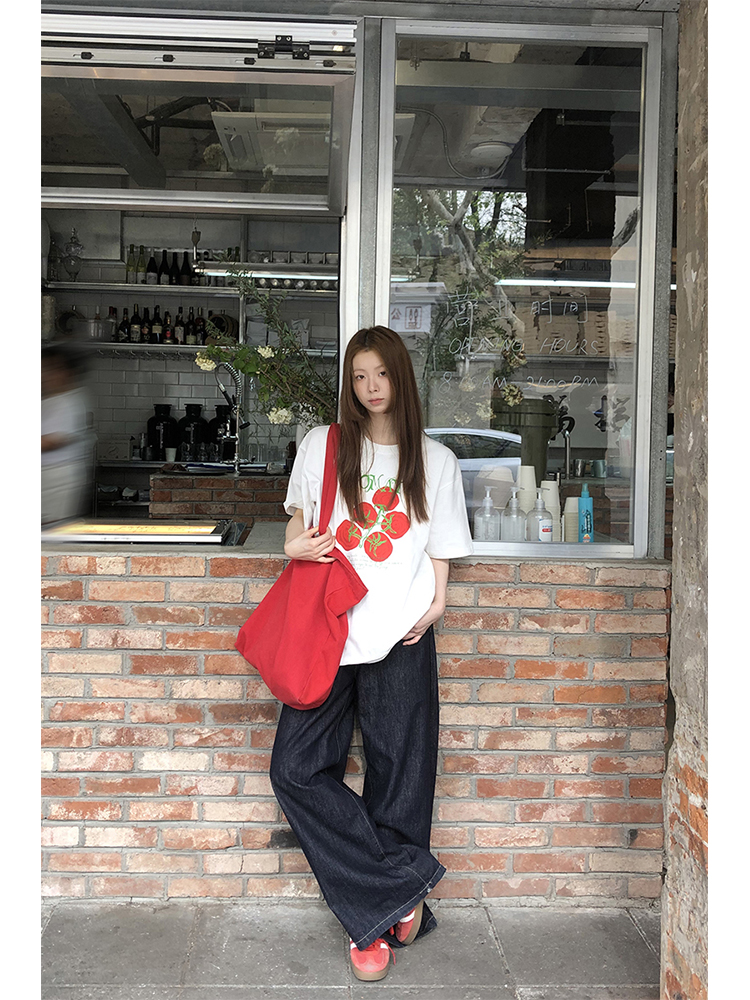 Casual white short sleeve T-shirt loose pure cotton tops