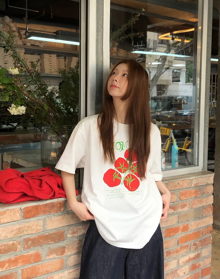 Casual white short sleeve T-shirt loose pure cotton tops