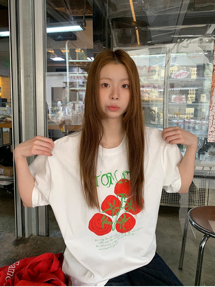Casual white short sleeve T-shirt loose pure cotton tops