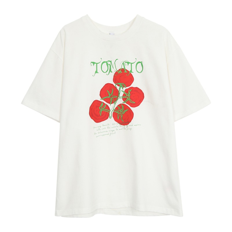 Casual white short sleeve T-shirt loose pure cotton tops