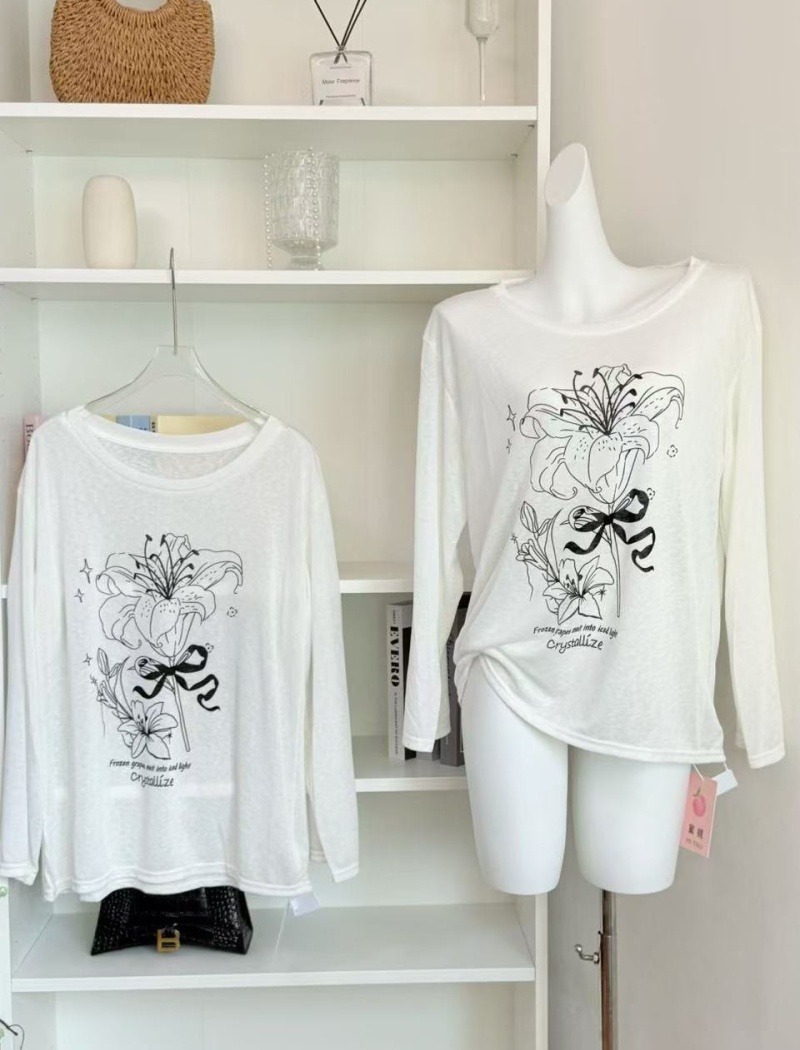 Long printing lazy Casual snowflake white tops