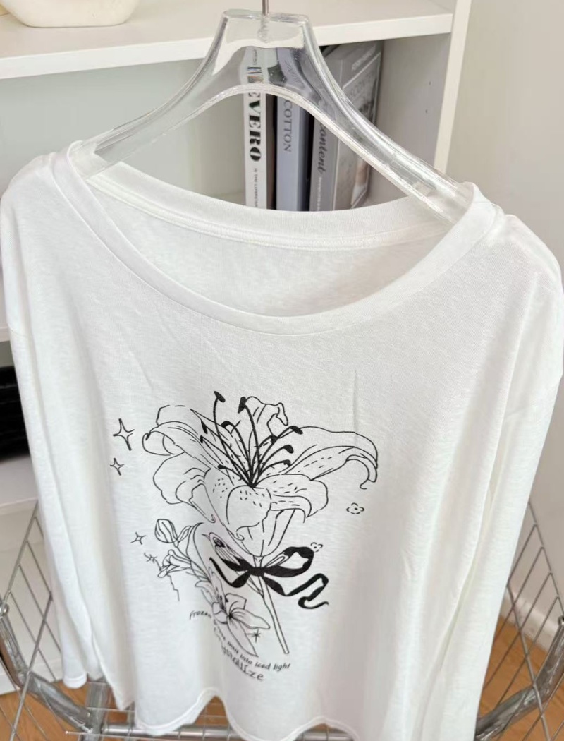 Long printing lazy Casual snowflake white tops