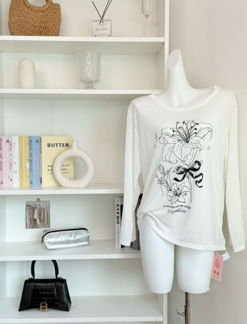 Long printing lazy Casual snowflake white tops