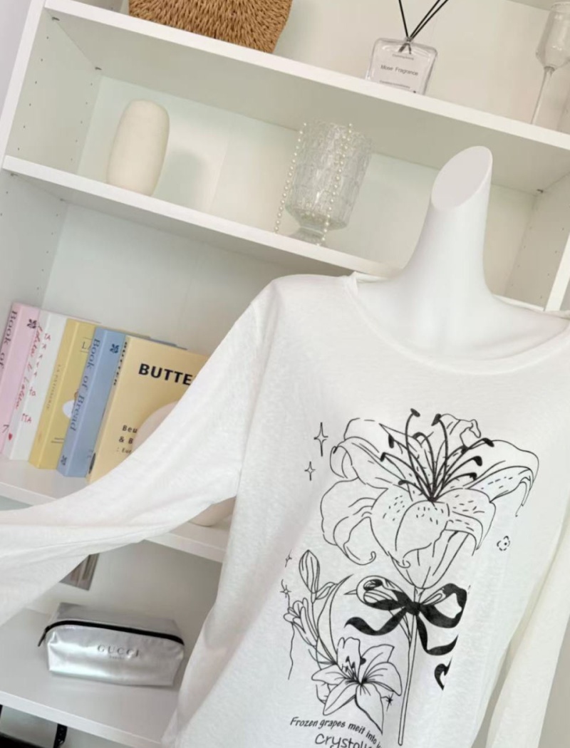 Long printing lazy Casual snowflake white tops