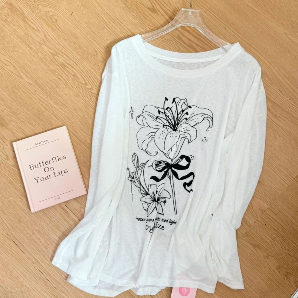Long printing lazy Casual snowflake white tops