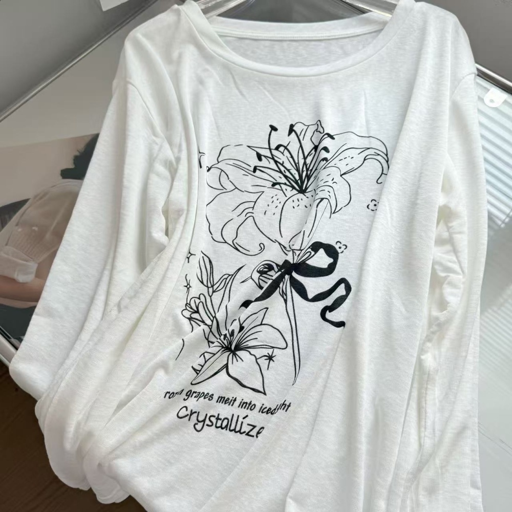Long printing lazy Casual snowflake white tops