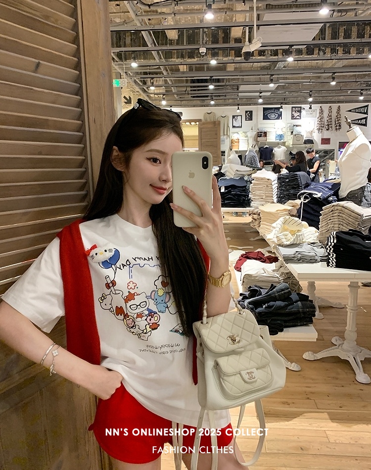 Show young printing T-shirt Casual cartoon tops for women