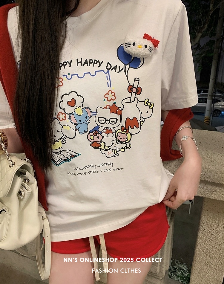 Show young printing T-shirt Casual cartoon tops for women