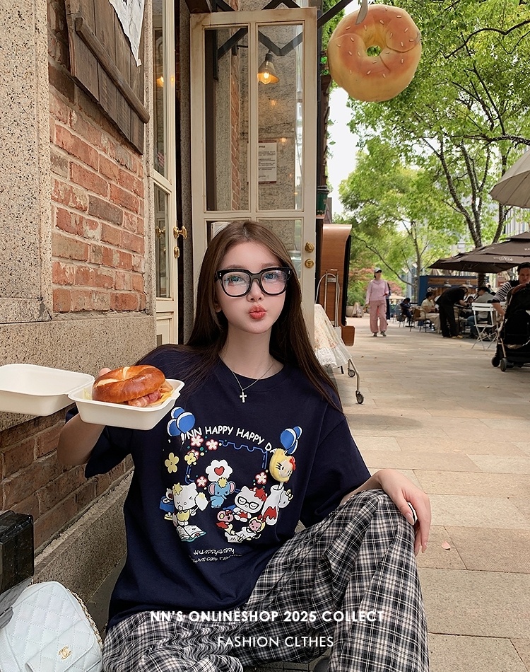 Show young printing T-shirt Casual cartoon tops for women