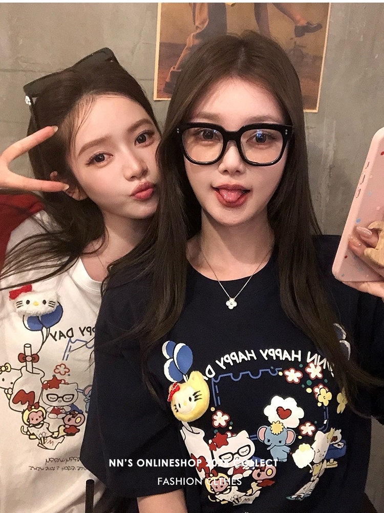 Show young printing T-shirt Casual cartoon tops for women