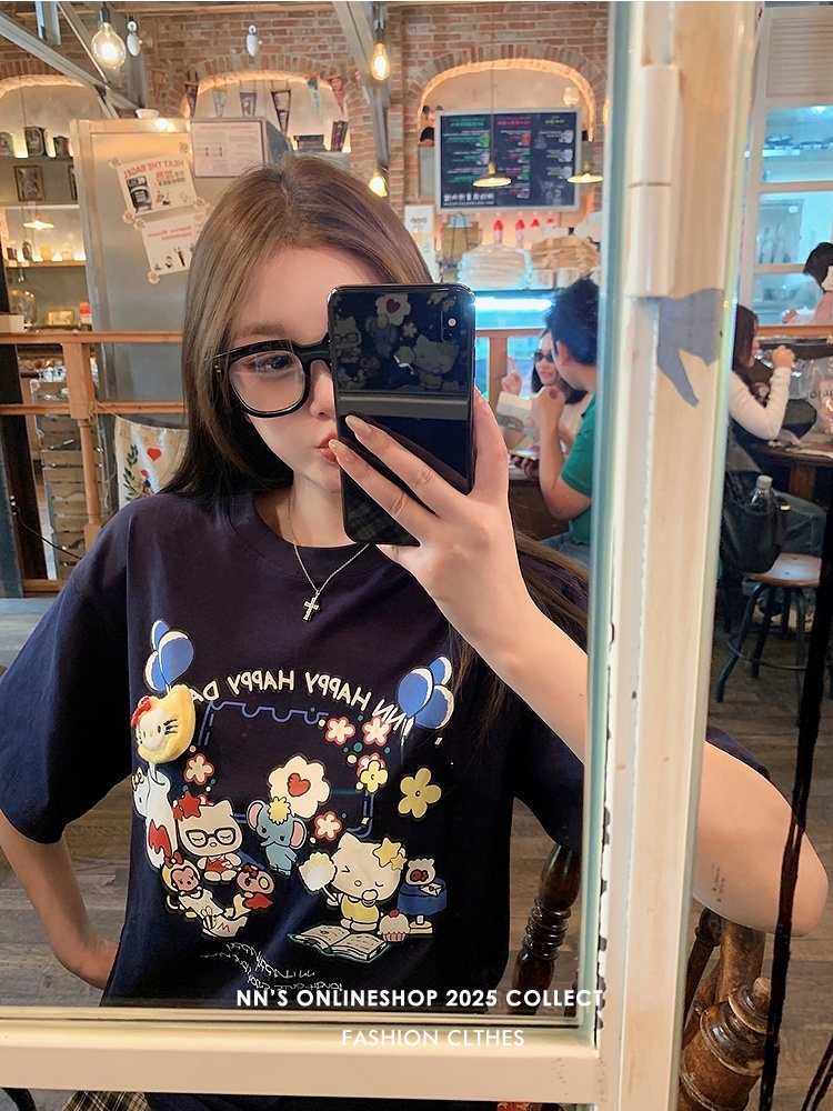 Show young printing T-shirt Casual cartoon tops for women