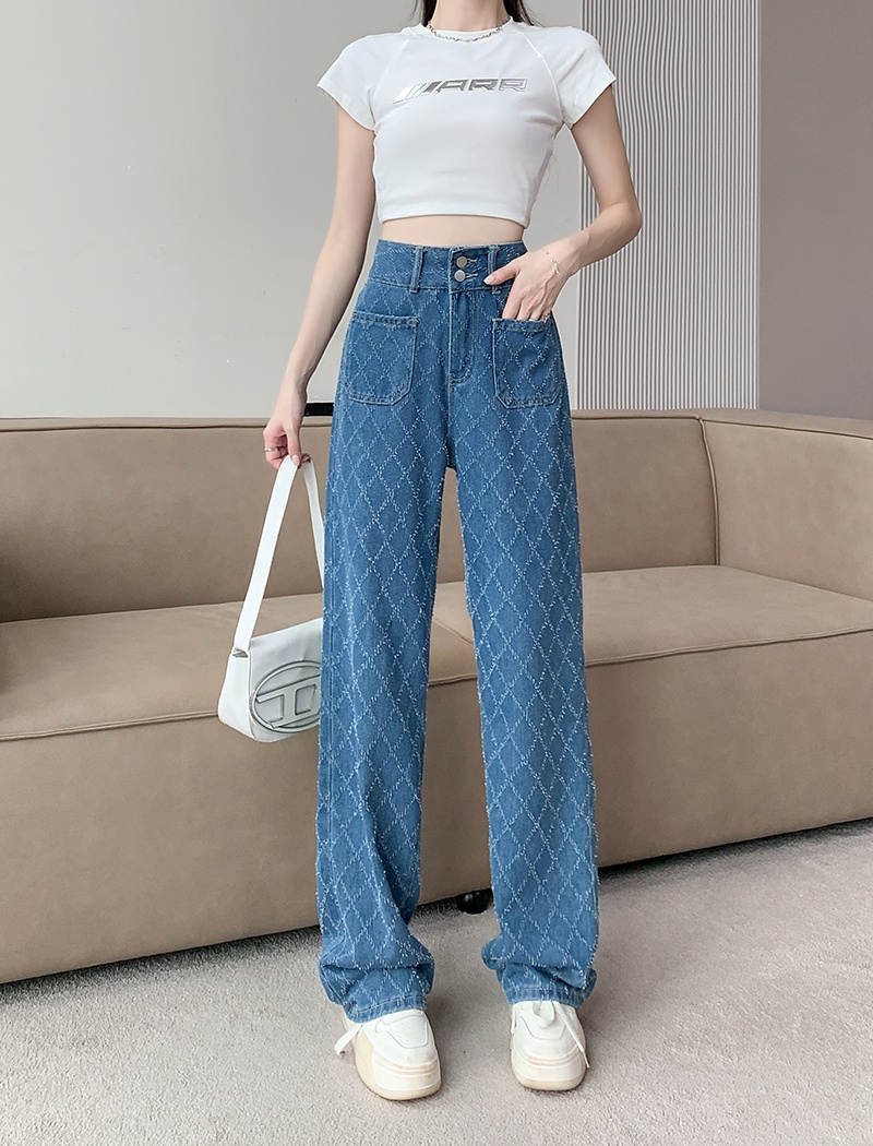 High waist plaid summer wide leg pants for women