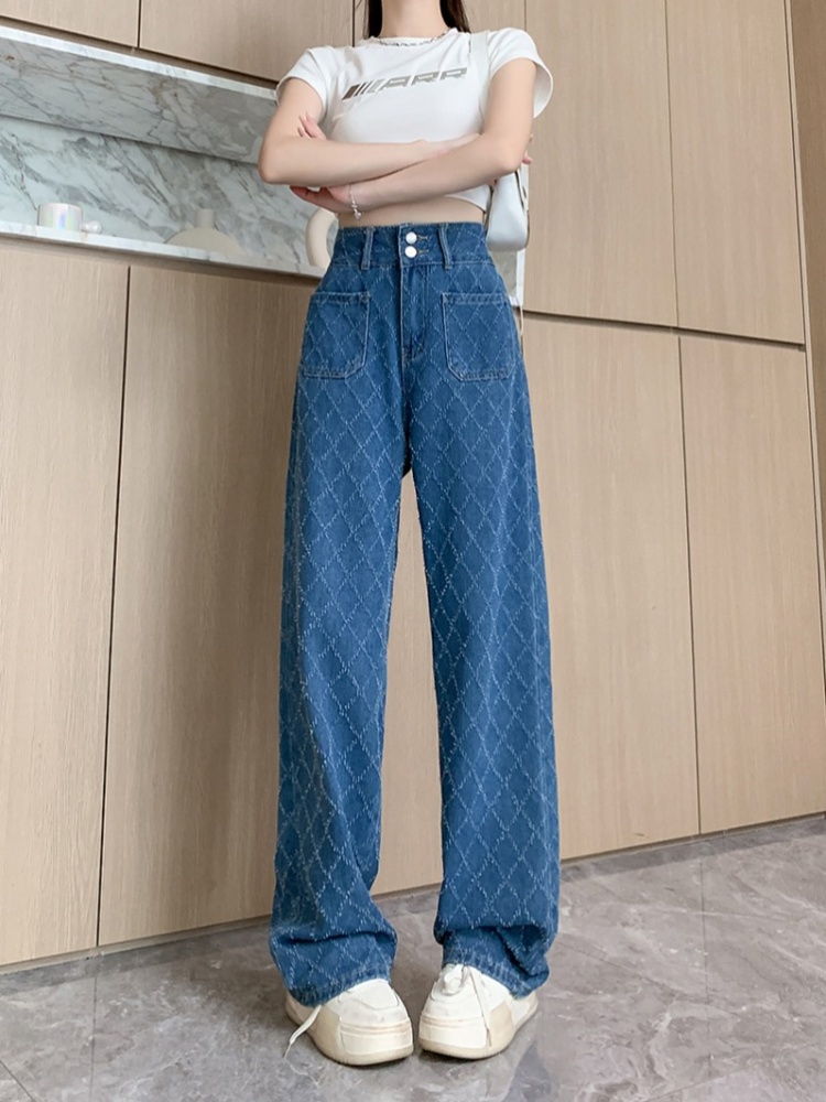 High waist plaid summer wide leg pants for women