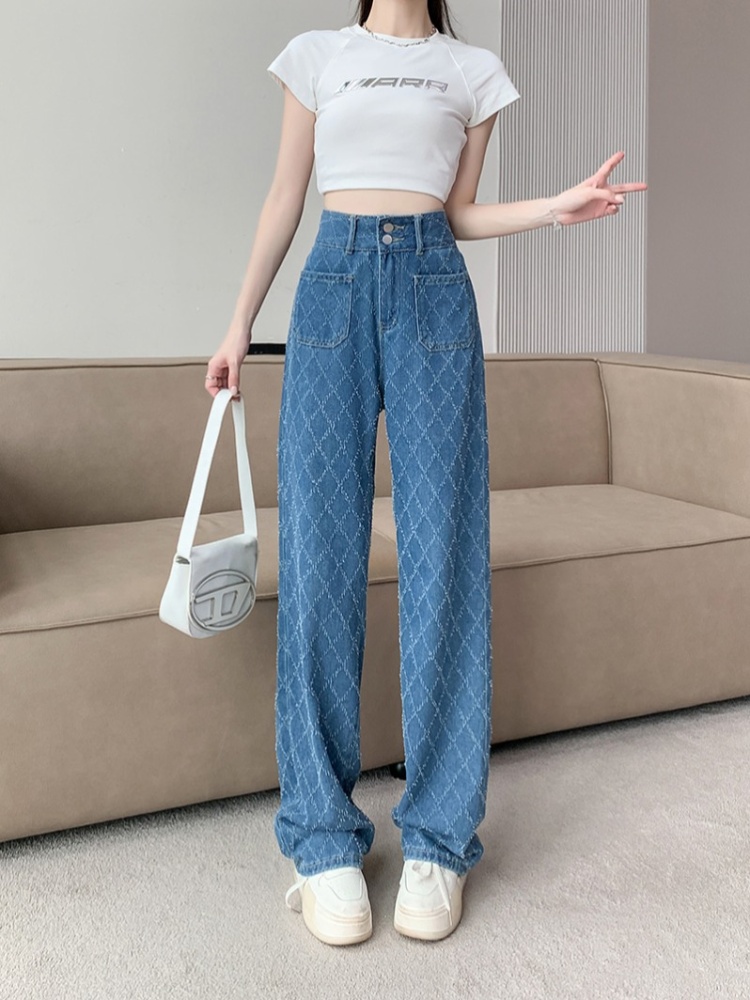 High waist plaid summer wide leg pants for women