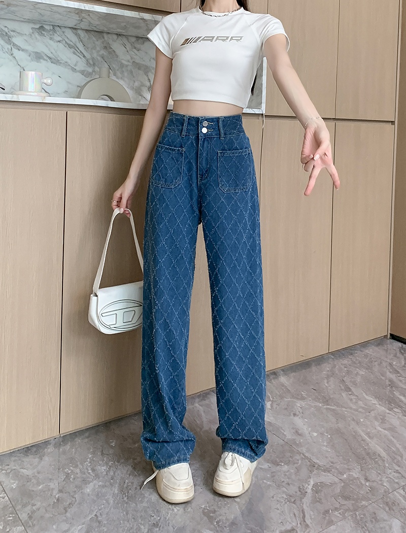High waist plaid summer wide leg pants for women
