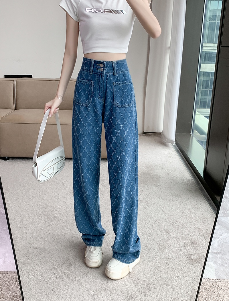 High waist plaid summer wide leg pants for women