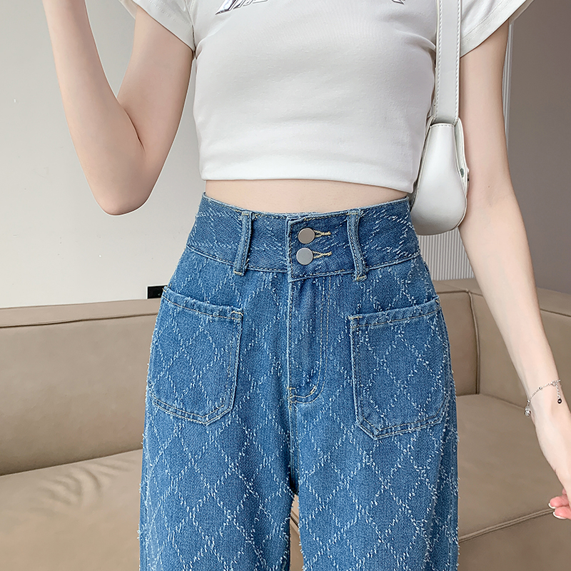 High waist plaid summer wide leg pants for women