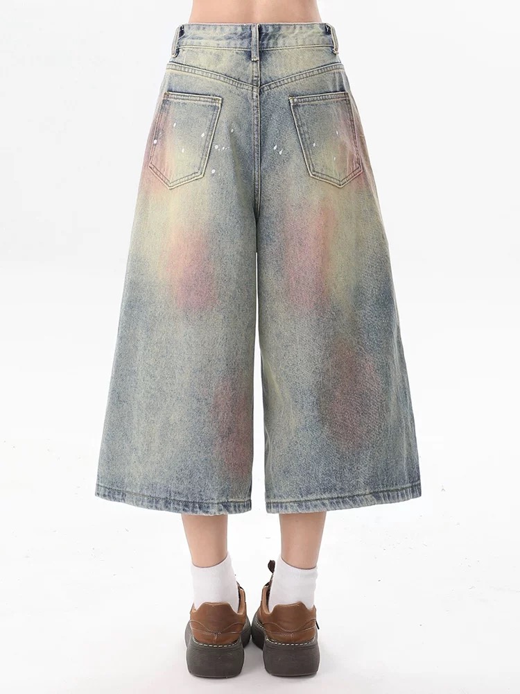 Loose cropped pants washed short jeans for women