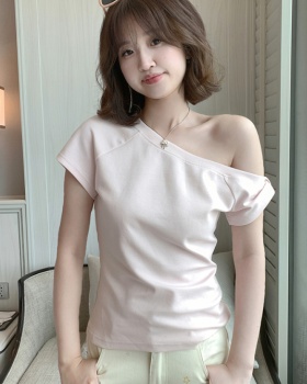 Sloping shoulder good cotton tops Korean style T-shirt