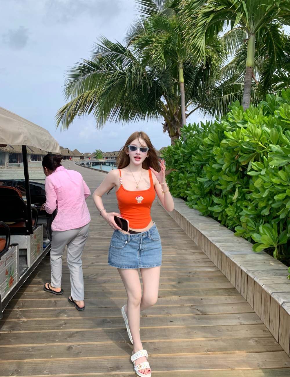 Korean style low collar wears outside spicegirl tops