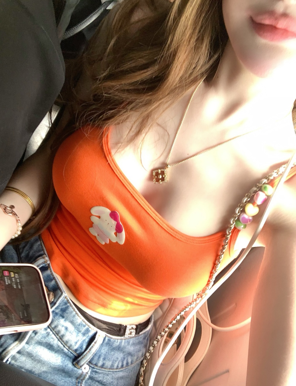 Korean style low collar wears outside spicegirl tops