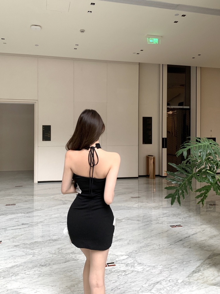 Beading short flowers slim spicegirl wrapped chest dress