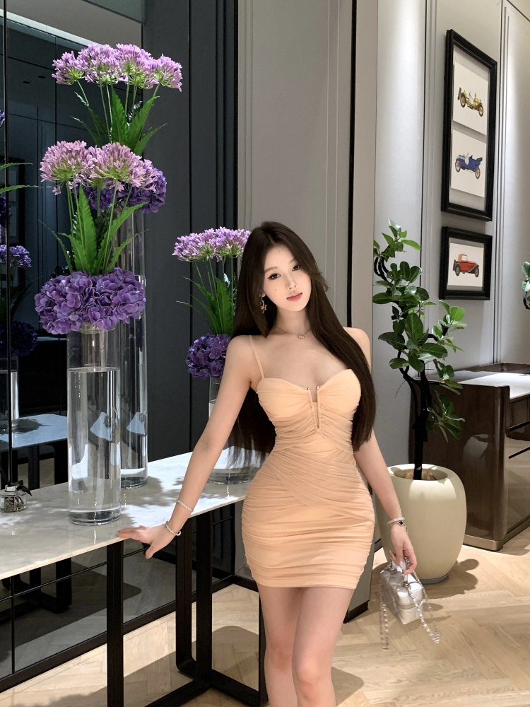 Short spicegirl slim hollow gauze with chest pad dress