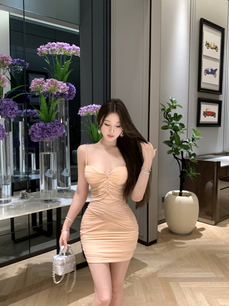 Short spicegirl slim hollow gauze with chest pad dress