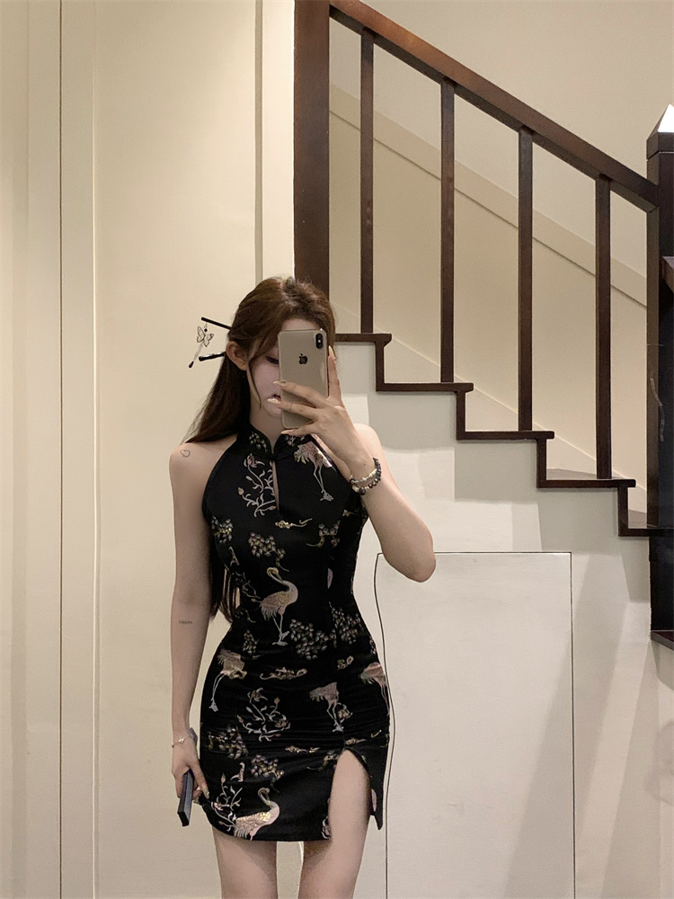 Spicegirl sleeveless short cheongsam slim jacquard dress