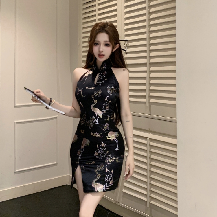 Spicegirl sleeveless short cheongsam slim jacquard dress