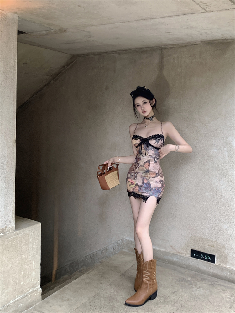Printing spicegirl short butterfly slim dress
