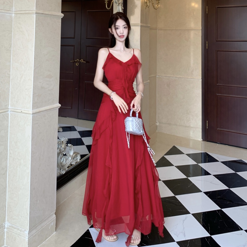 Large yard lotus leaf formal dress slim long dress