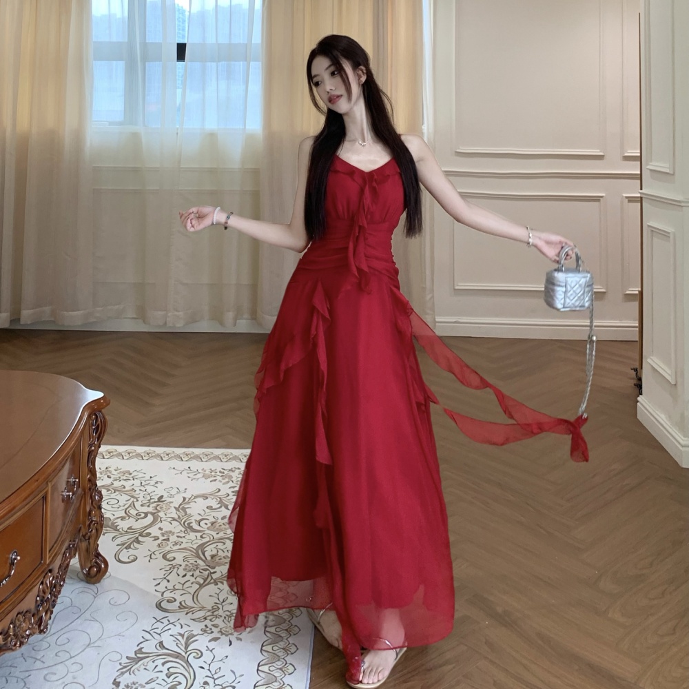 Large yard lotus leaf formal dress slim long dress