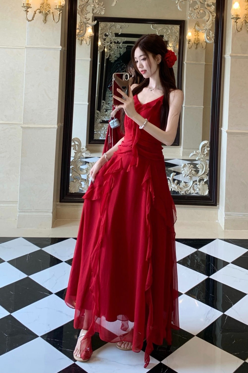 Large yard lotus leaf formal dress slim long dress