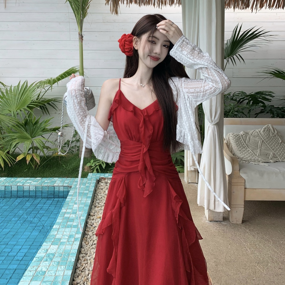 Lotus leaf formal dress France style long dress a set