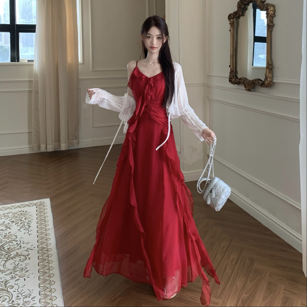 Lotus leaf formal dress France style long dress a set