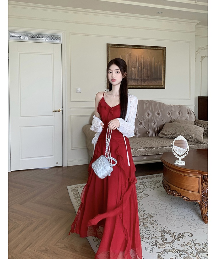 Lotus leaf formal dress France style long dress a set