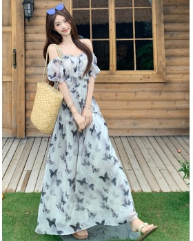 Strapless flat shoulder beach dress seaside dress for women