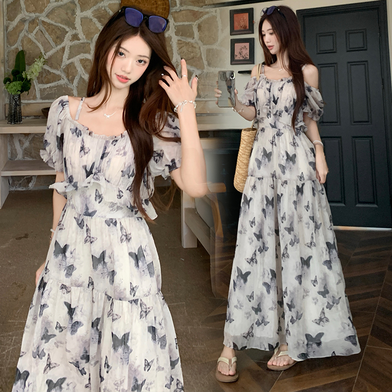 Strapless flat shoulder beach dress seaside dress for women